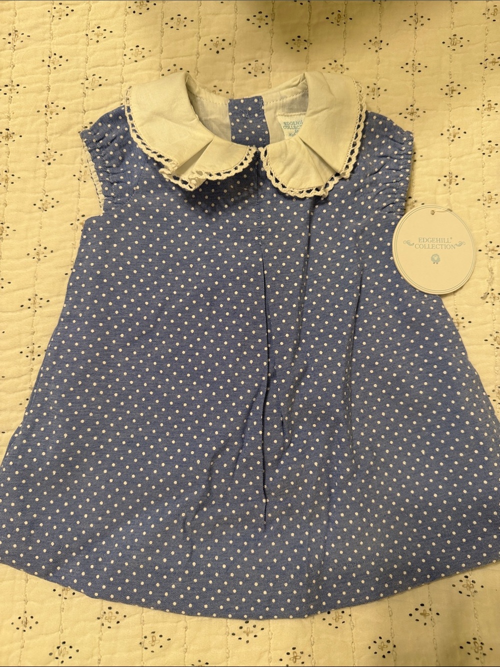 Edgehill Collection Blue Polka Dot Dress with White Peter Pan Collar